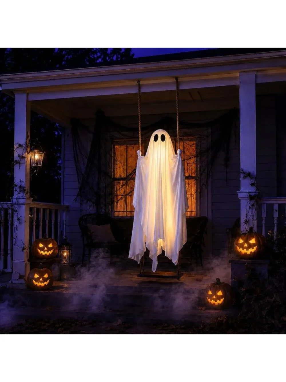 5ft Hanging Ghost Halloween Decoration | Outdoor Swing, Timer Lights, Adjustable